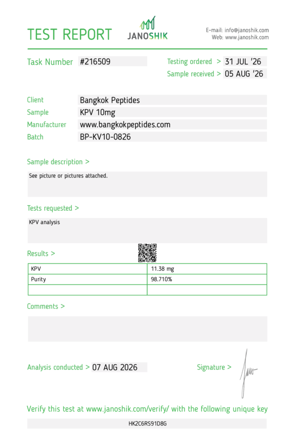 BP KPv 10mg Janoshik August KPV 10mg Janoshik test Bangkok Peptides