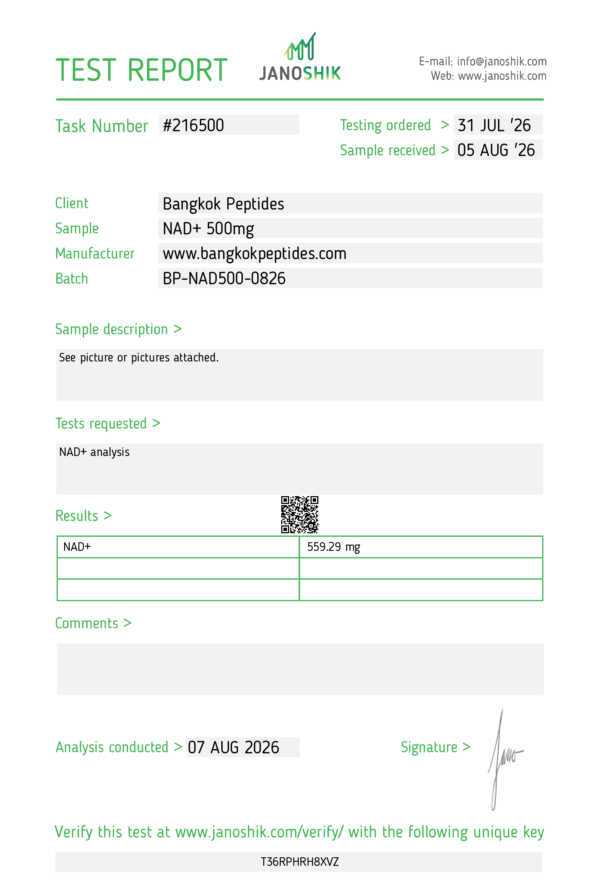 NAD+ 500mg Bangkok Peptides Janoshik COA